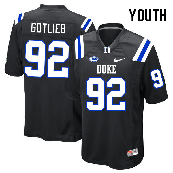 Youth #92 Graham Gotlieb Duke Blue Devils College Football Jerseys Stitched-Black